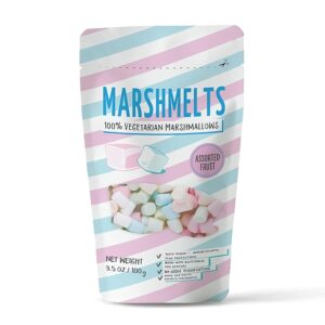 Marshmelts Gourmet Marshmallow 100gm | Soft, Fluffy & Cylindrical Shape | Assorted Fruit Flavor | Mini Marshmallow | 100% Vegan, Trans Fat & Gluten-Free | Candy For Kids | No Added Preservatives